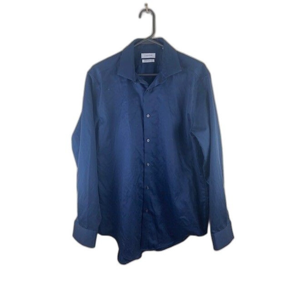 Calvin Klein Size L 166 32/33 Mens Navy Blue Shirt Long Sleeve Infinite Non Iron